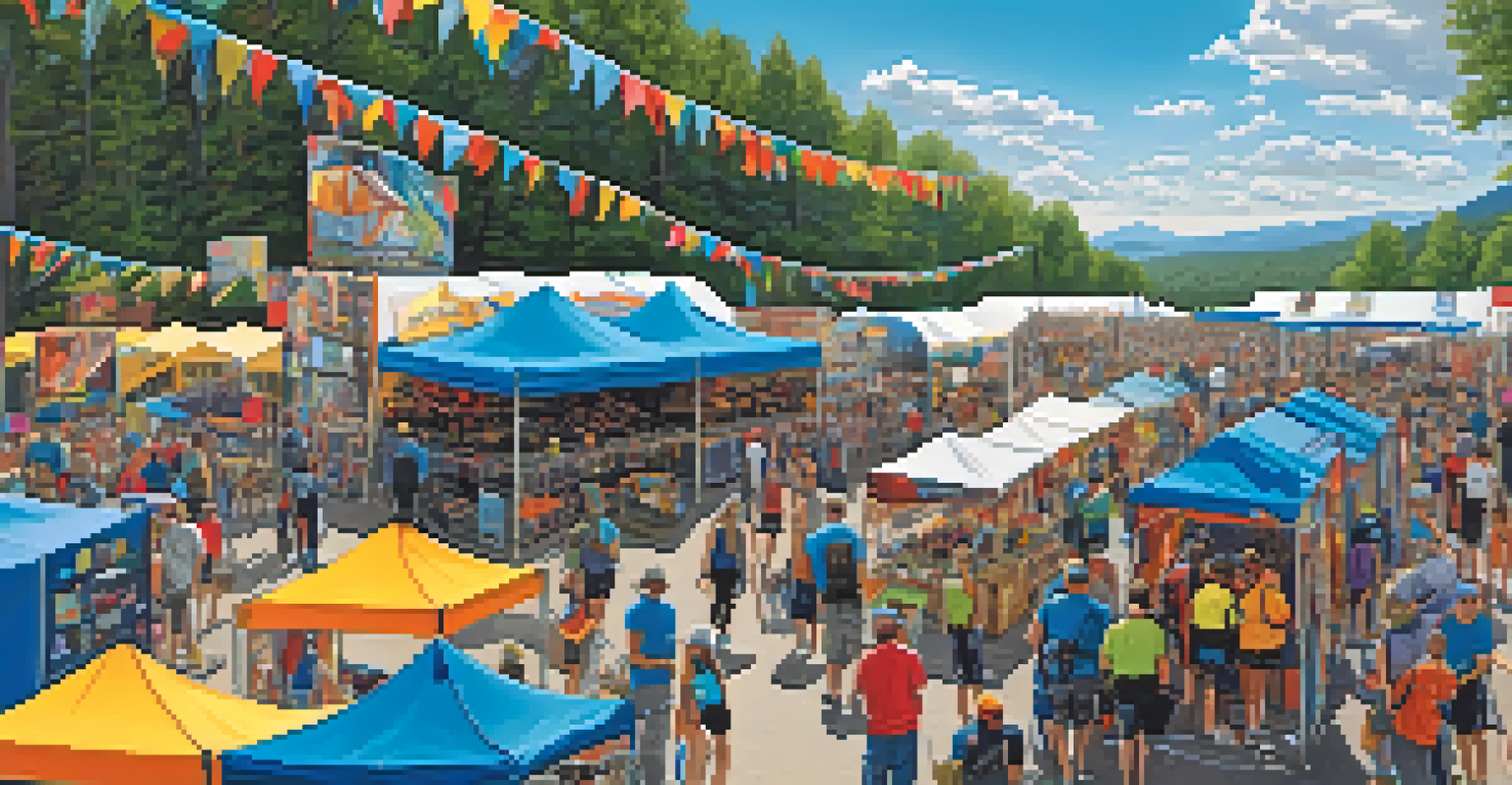 A vendor area at the Boulder Climbing Festival with climbers exploring various booths filled with climbing gear and equipment.