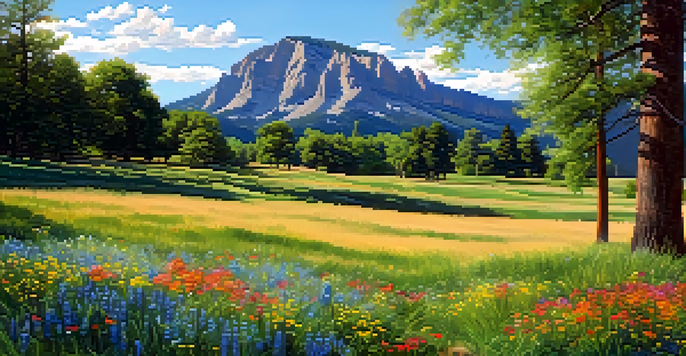 A picnic scene at Chautauqua Park with a blanket on grass, wildflowers, and the Flatirons in the background.