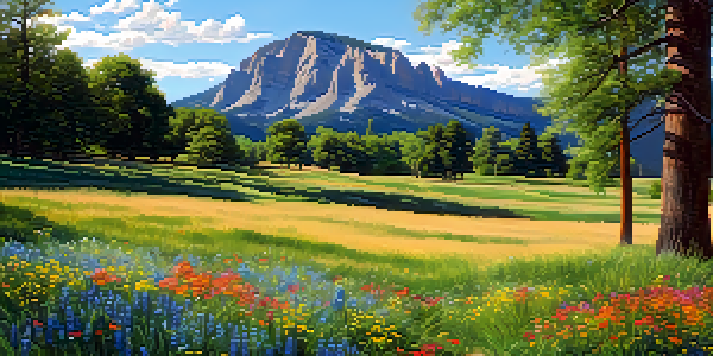 A picnic scene at Chautauqua Park with a blanket on grass, wildflowers, and the Flatirons in the background.