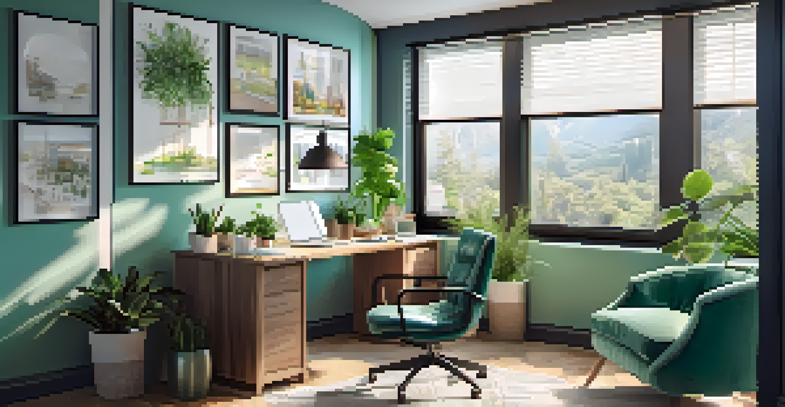 An entrepreneur working in a stylish private office within a coworking space, surrounded by plants and motivational decor.