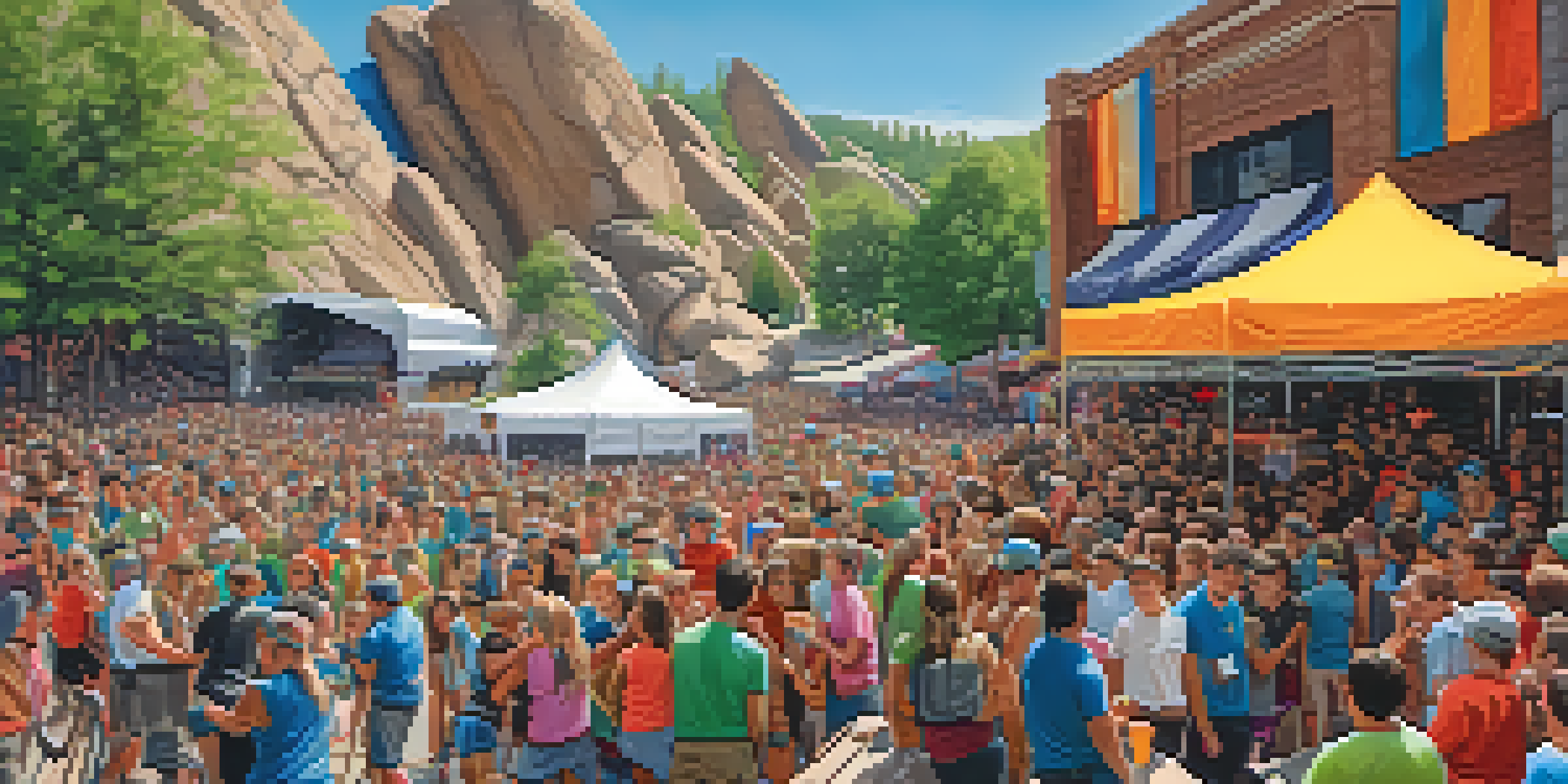 Climbers competing at the Boulder Bouldering Contest with spectators in a lively atmosphere near the Boulder Theater.
