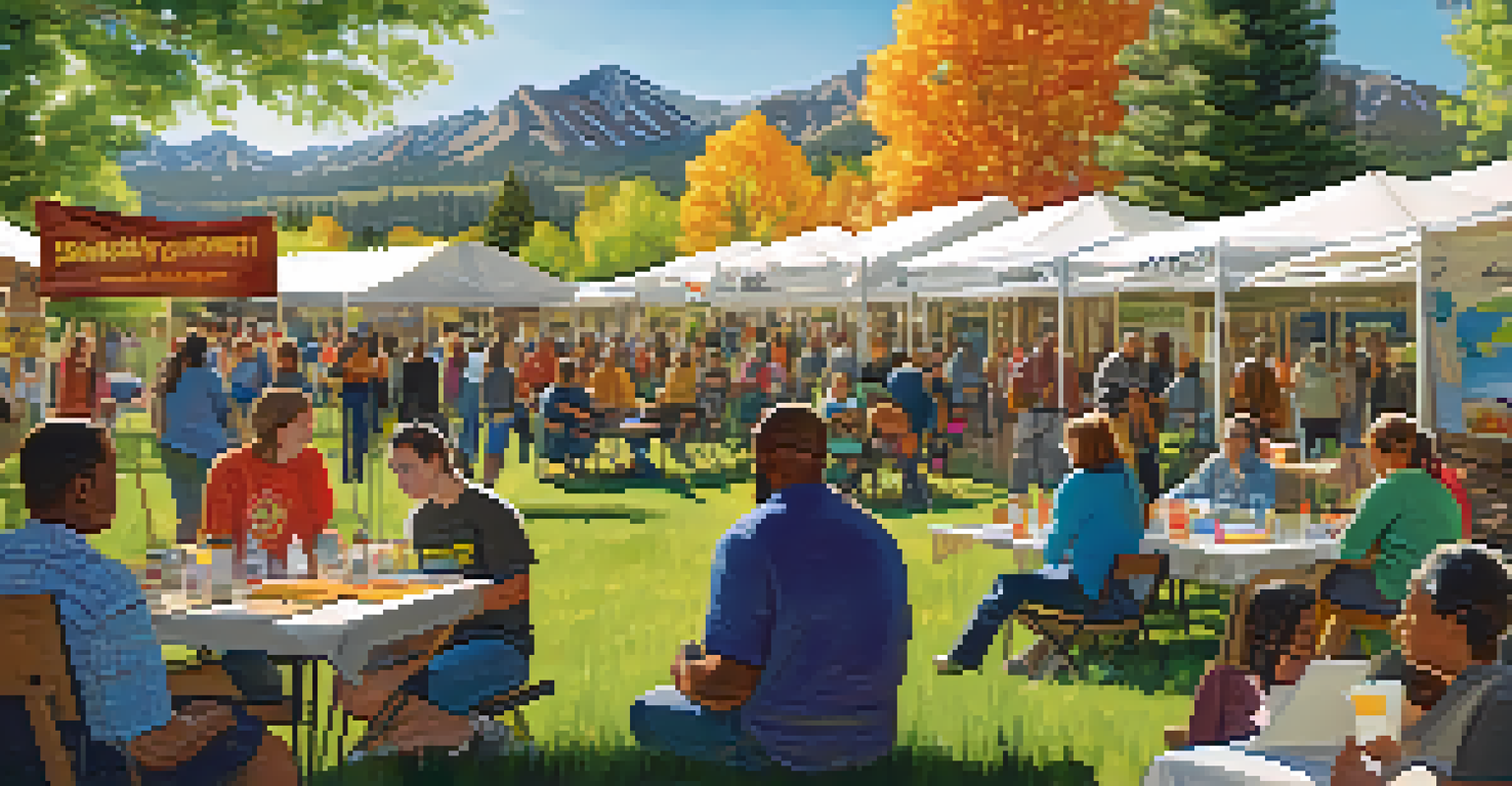 Community members participating in a renewable energy event at CU Boulder with colorful banners.