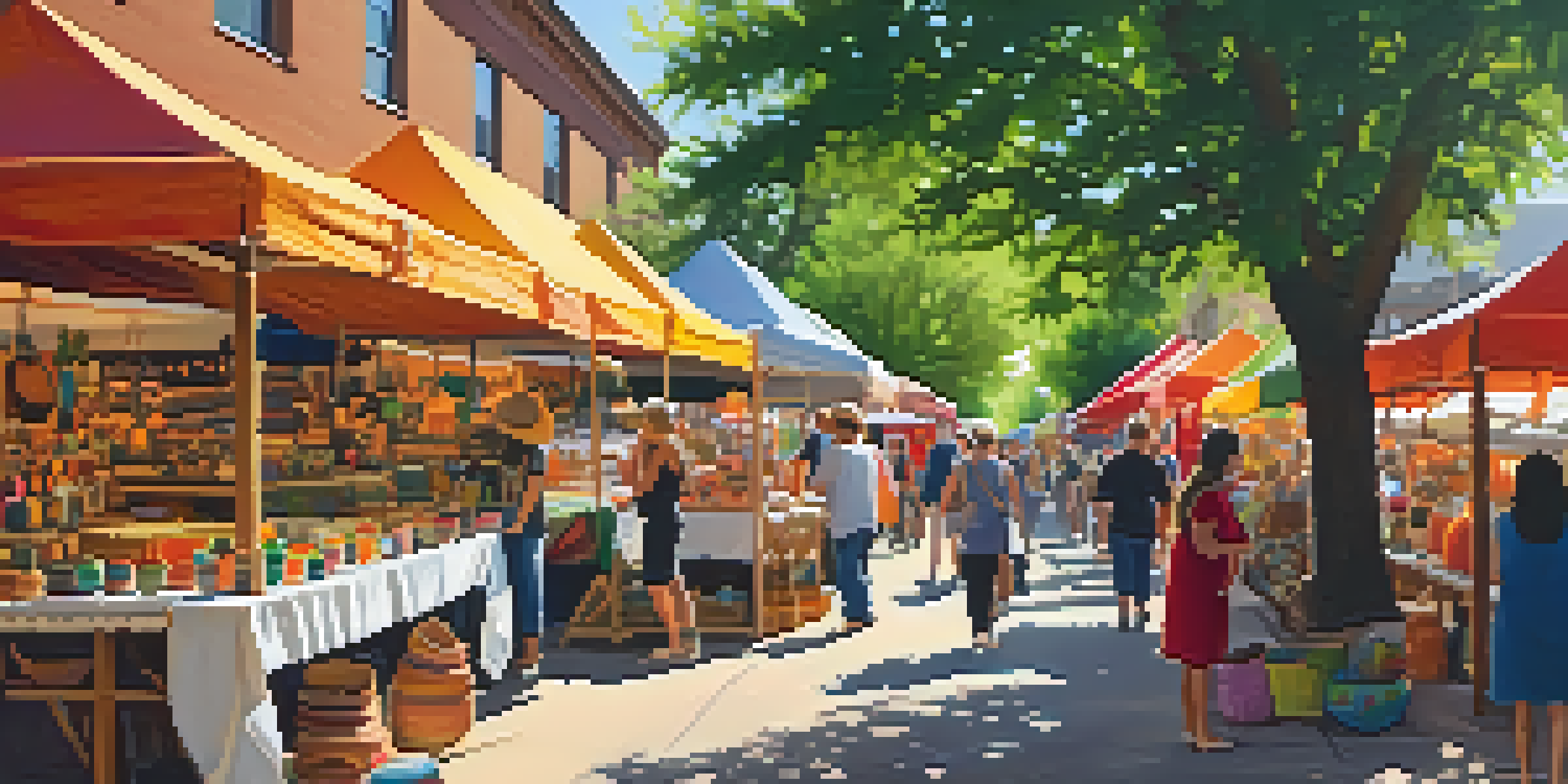 A lively artisan market in Boulder, filled with colorful handmade crafts and people enjoying the vibrant atmosphere.