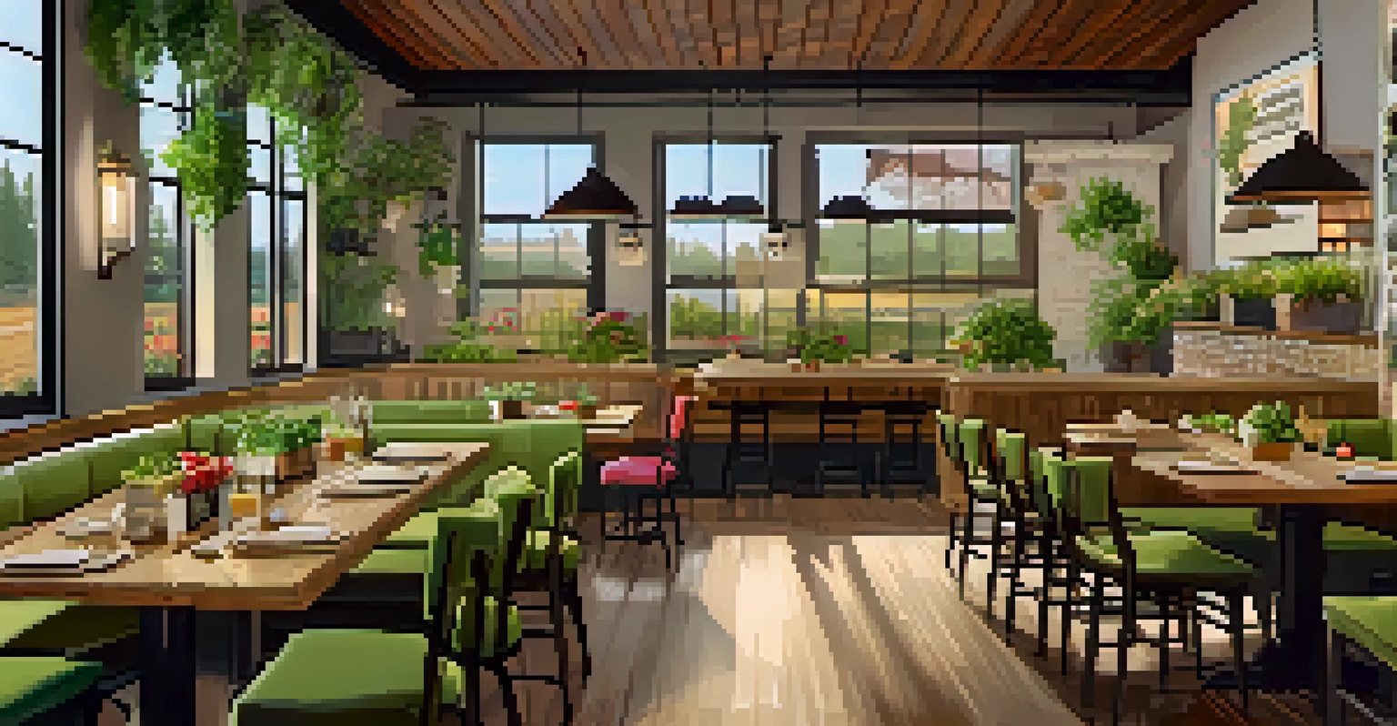 A cozy farm-to-table restaurant interior in Boulder with rustic wooden tables and colorful seasonal dishes, warmly lit.