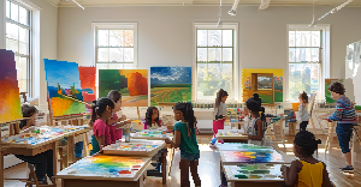 Children engaged in a painting workshop, expressing creativity in a colorful and well-lit environment.