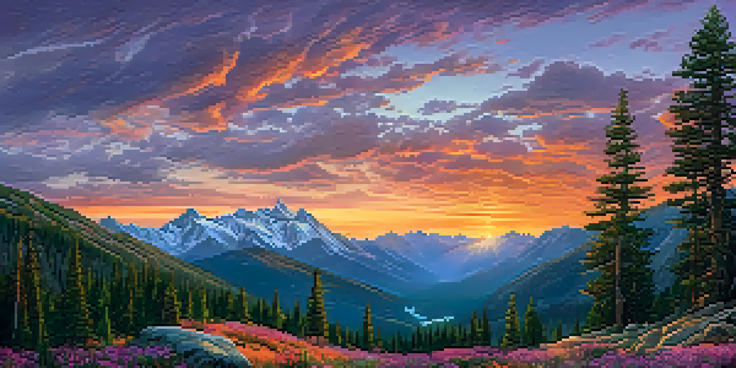 A scenic view of the Rocky Mountains at sunset with outdoor enthusiasts in the foreground.