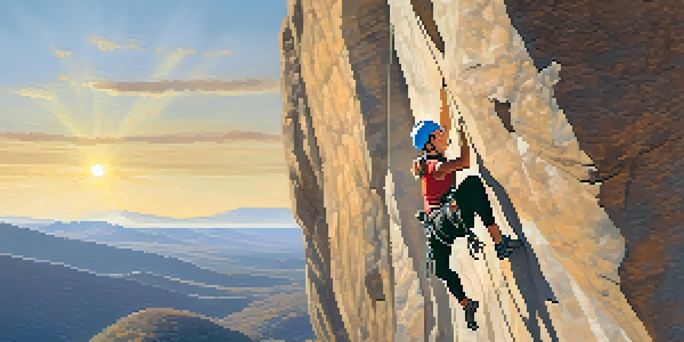 A woman rock climbing on a cliff with Boulder’s landscape in the background, highlighting her focus and determination.