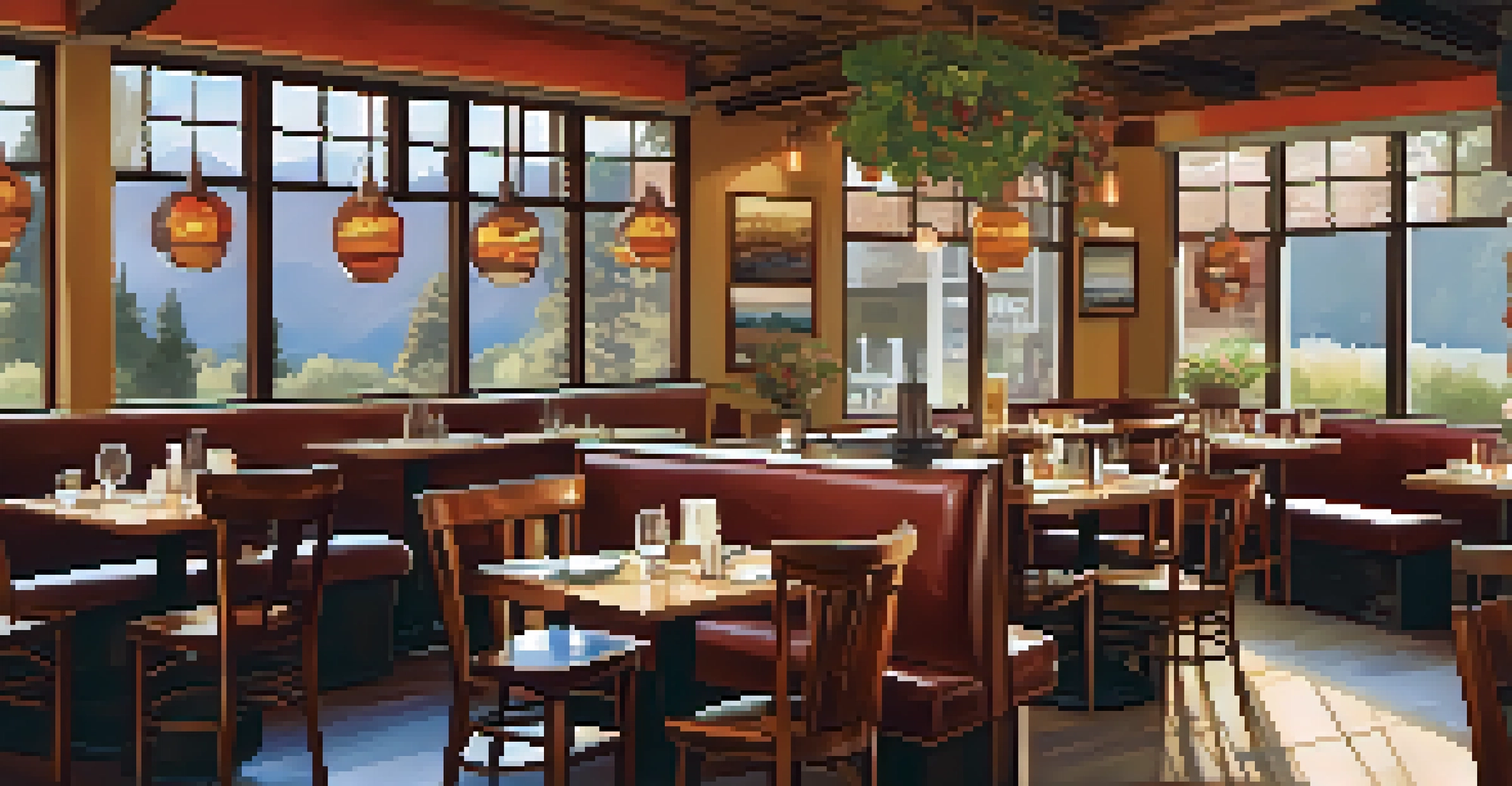 A warm and inviting restaurant interior in Boulder featuring rustic wooden tables and seasonal dishes made from local ingredients.
