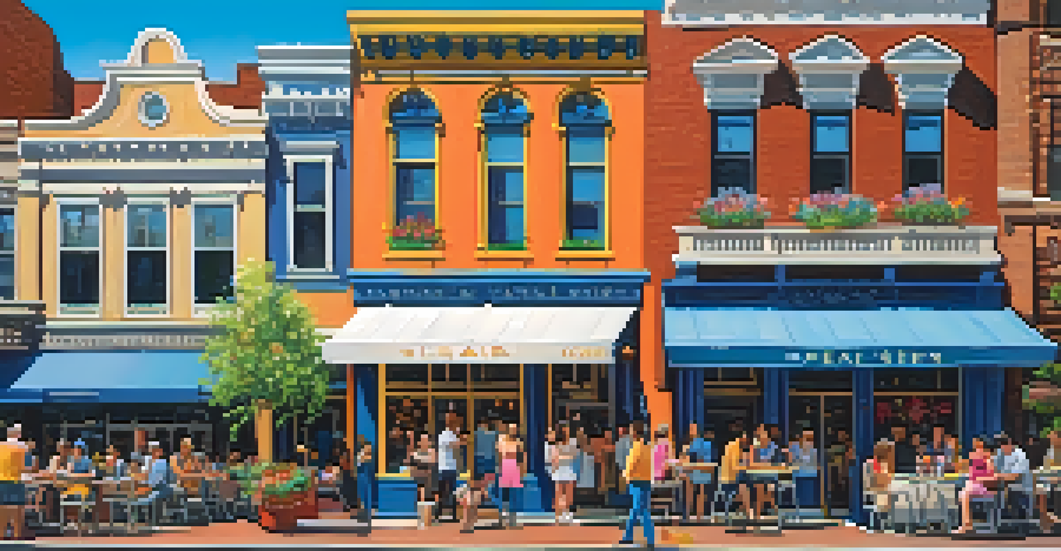 A bustling Pearl Street Mall filled with people, shops, and street performers.