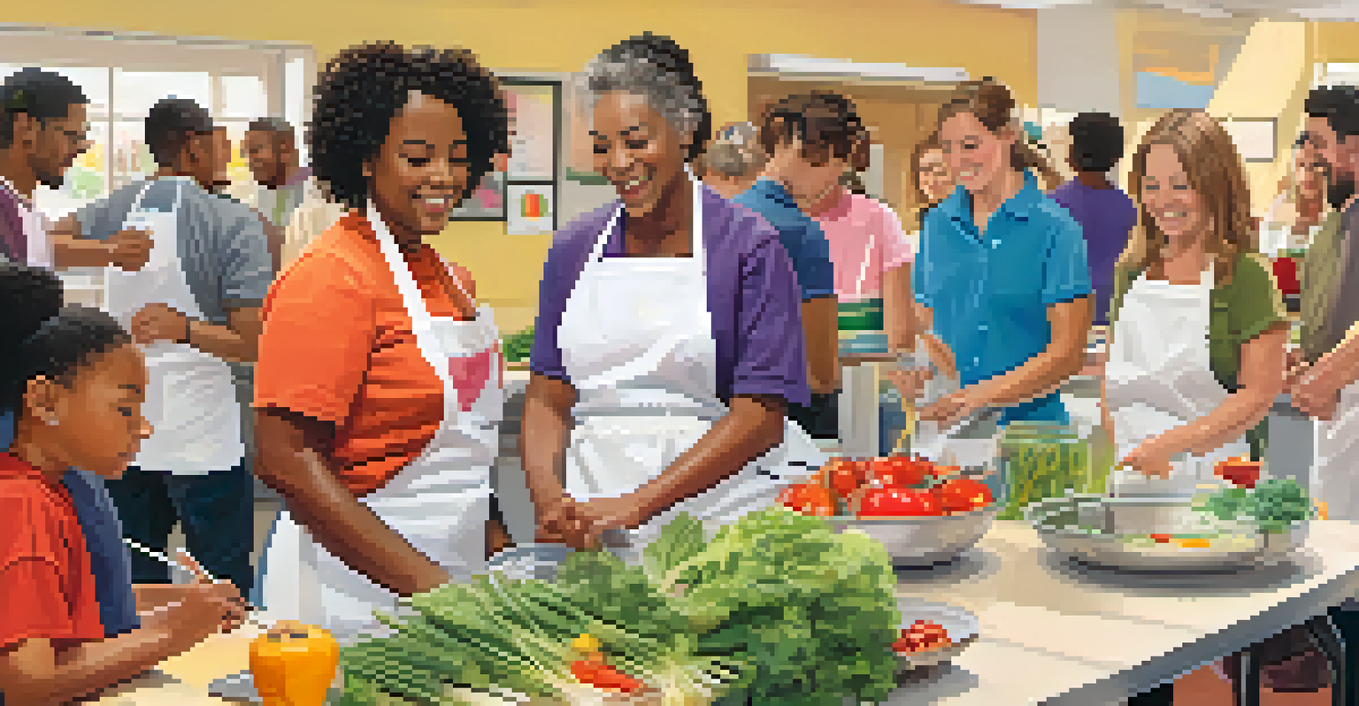 A community workshop in Boulder, with residents learning about nutrition and cooking techniques in a bright setting.
