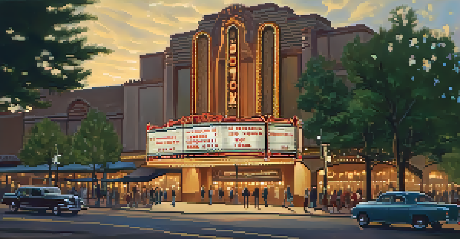The illuminated exterior of the historic Fox Theatre in Boulder, Colorado, with concert-goers waiting outside under twinkling lights.