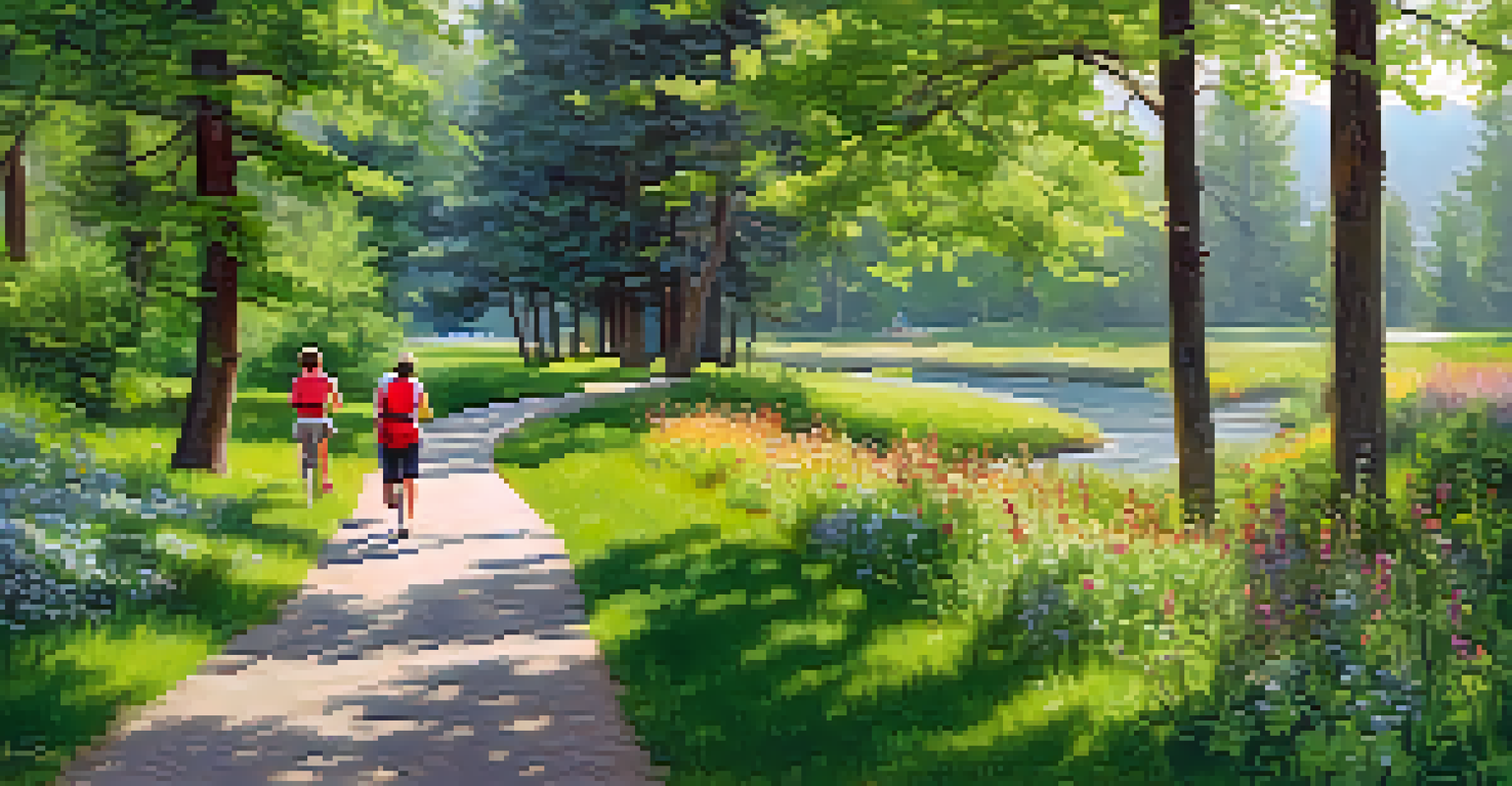 Families enjoying a walk and cycling along Boulder Creek Path with lush greenery and a flowing creek.