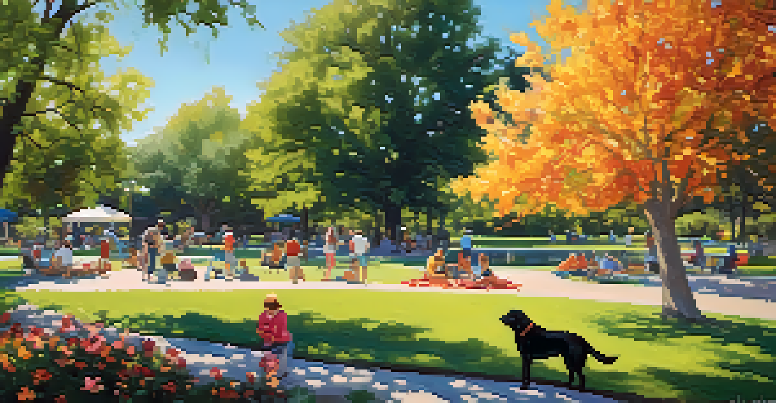 Dogs playing in an off-leash area at Foothills Community Park, with owners enjoying the day nearby.