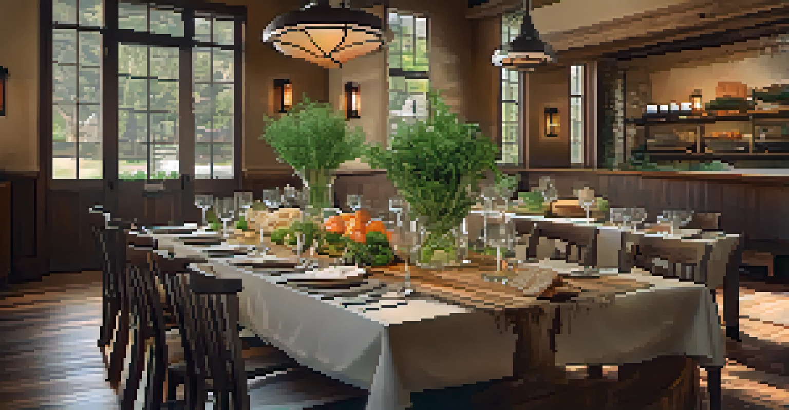 A stylish farm-to-table dining setup in Boulder with locally sourced dishes, fresh herbs, and warm lighting in a cozy restaurant interior.