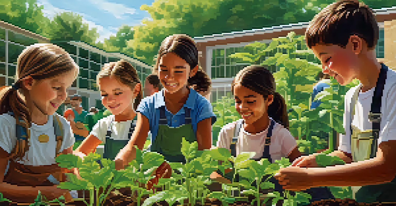 Students engaging in a school garden program, planting seeds and learning about sustainable agriculture in a vibrant garden.