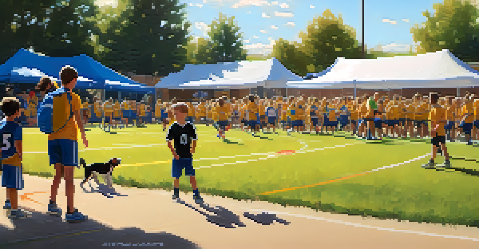 Volunteers supporting young athletes at a soccer tournament in Boulder, with children playing and a cheering crowd in the background.