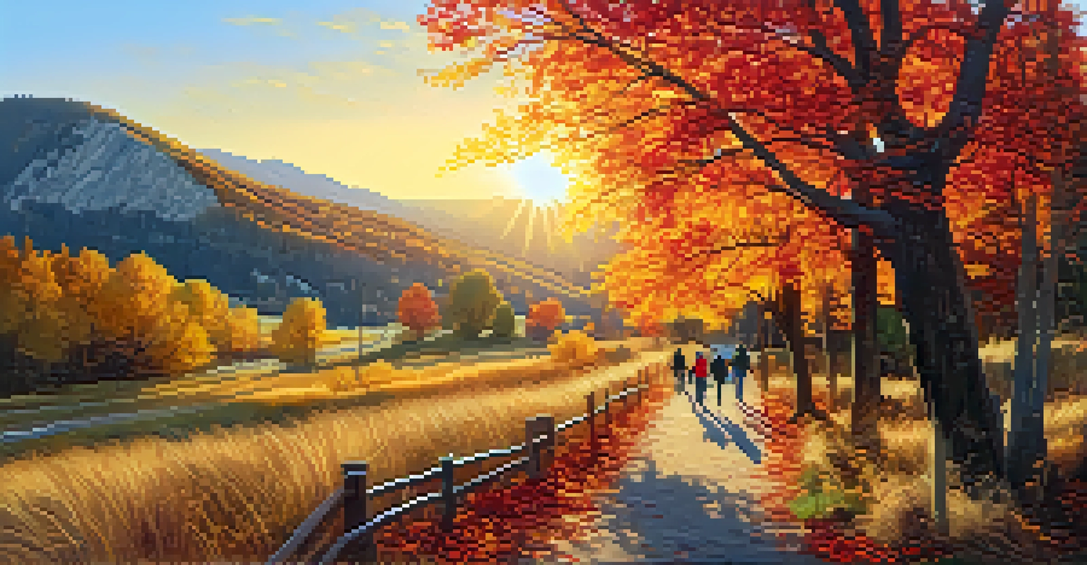 A picturesque autumn hike in Boulder, with colorful fall leaves and a family walking along a scenic trail.