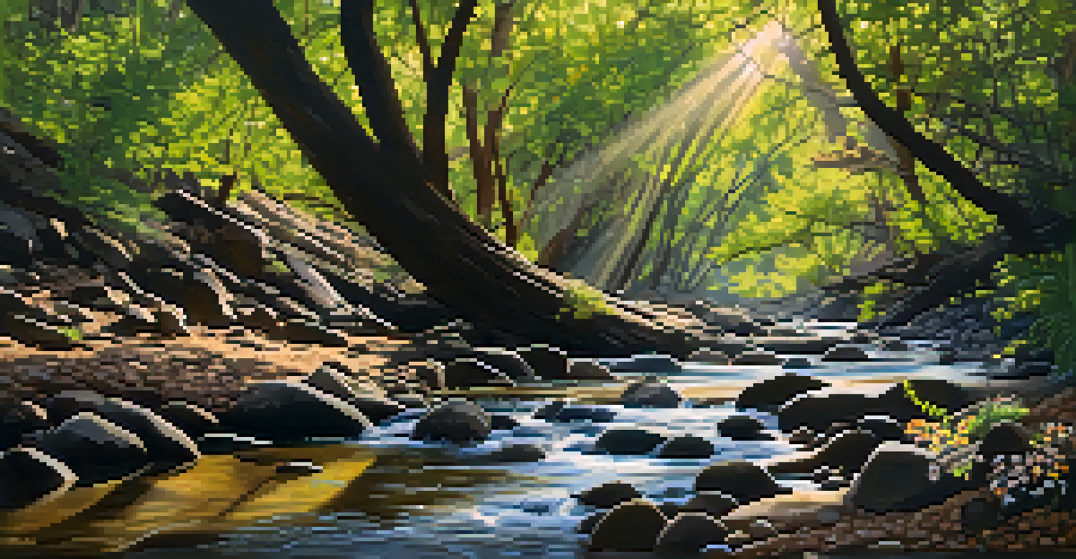 Close-up of plants and flowers along Boulder Creek, with sunlight creating shadows.