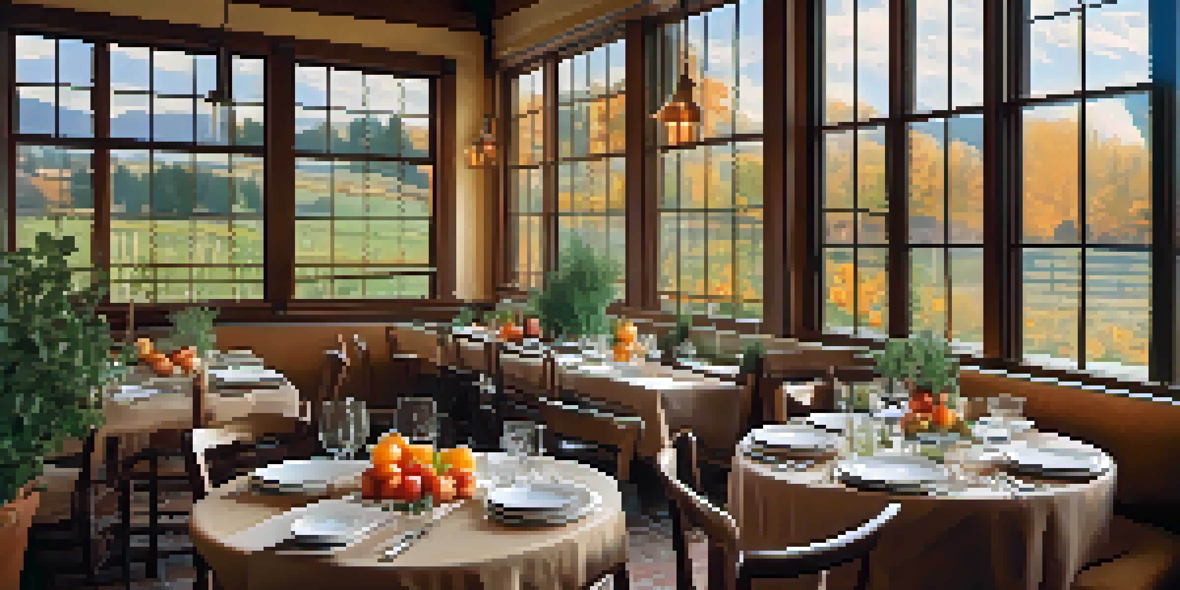 A table in a Boulder restaurant featuring seasonal dishes like heirloom tomato salad and butternut squash soup, with natural light illuminating the scene.