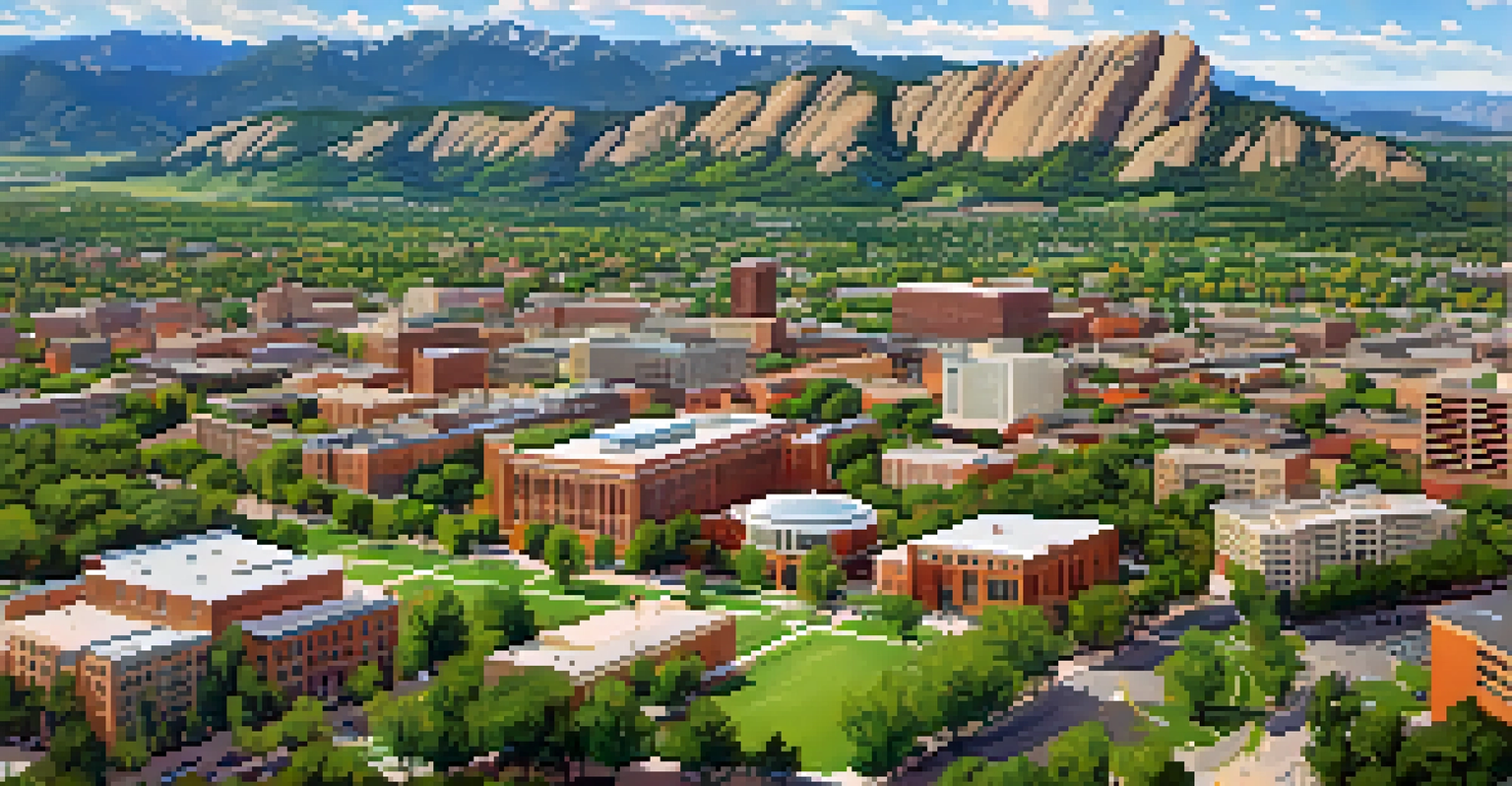 Aerial view of Boulder, Colorado, featuring the University and surrounding nature.