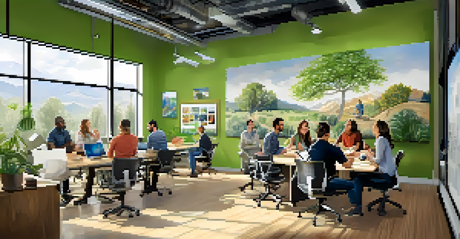 An interior view of a modern tech incubator in Boulder with entrepreneurs collaborating.