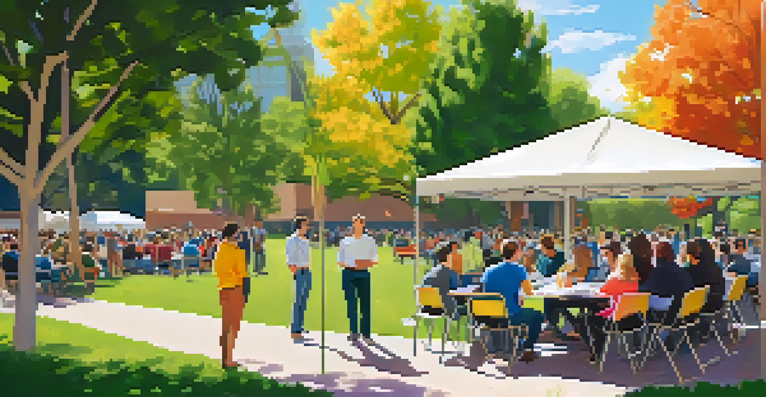 Entrepreneurs presenting their startup ideas at an outdoor pitch competition in a Boulder park, with judges and an audience gathered around.