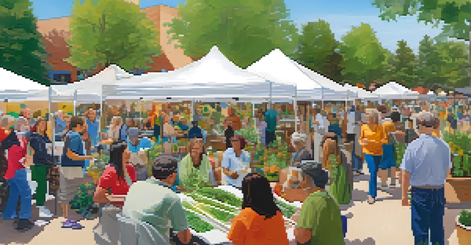 A lively community health event in Boulder with practitioners and attendees discussing holistic health practices at various booths.