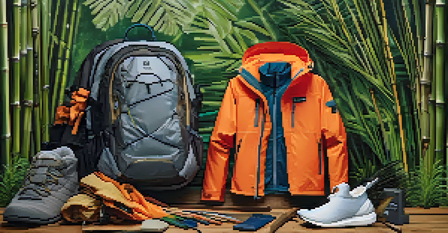A close-up view of sustainable outdoor gear against natural materials.