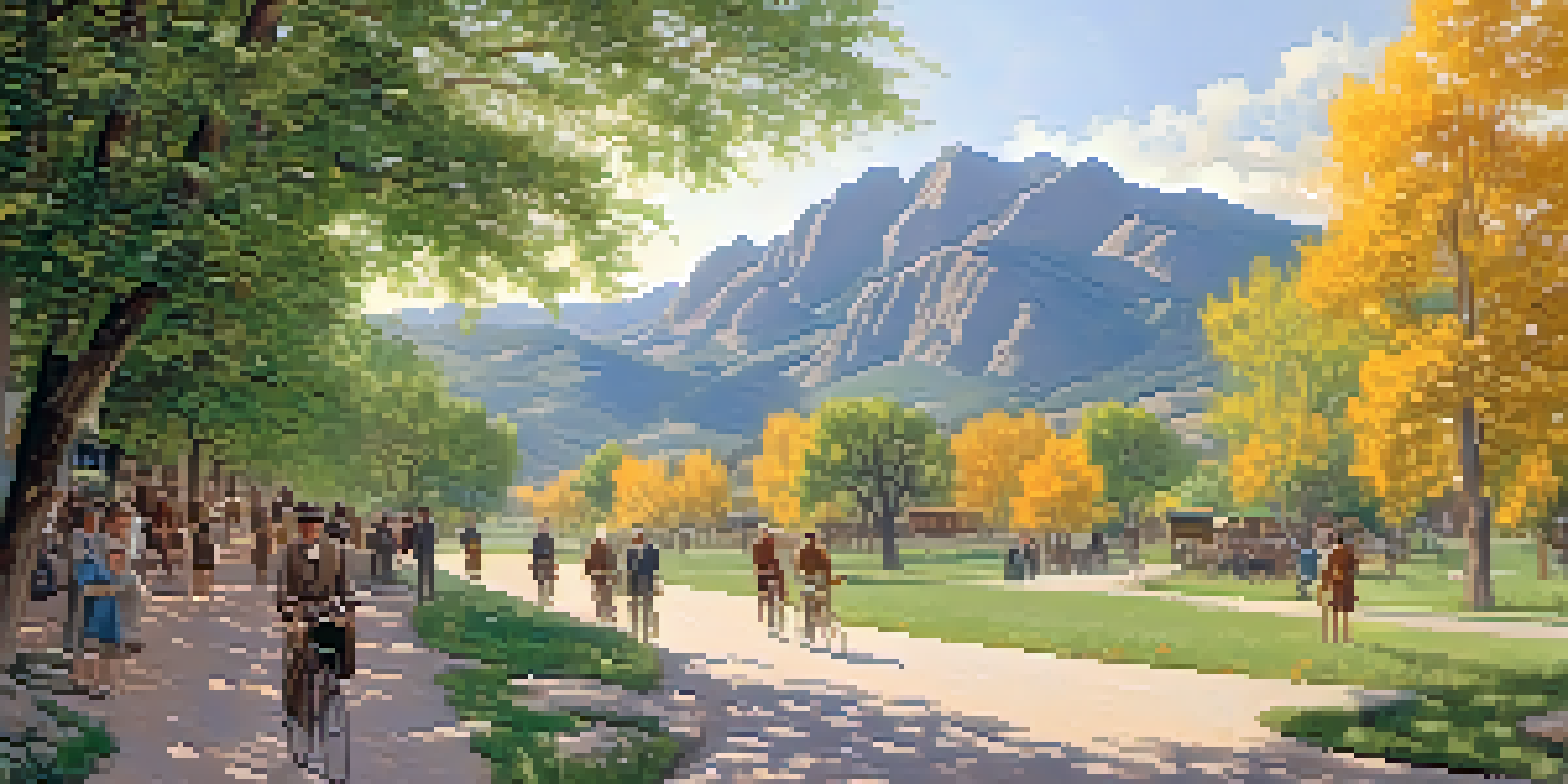 A historical scene depicting cyclists in Boulder, Colorado in the late 1890s, with vintage bicycles and the Rocky Mountains in the backdrop.