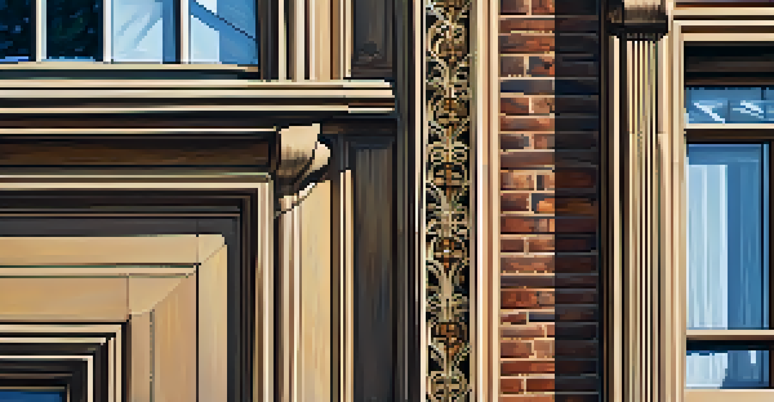A detailed view of ornate architectural features from a historic home in University Hill District, highlighting woodwork, doorknobs, and windows in soft morning light.