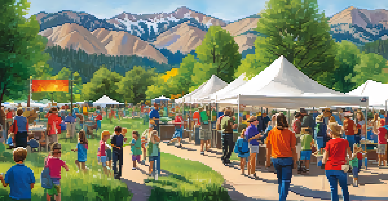 A community event in Boulder with families engaging in outdoor education activities and environmental awareness.