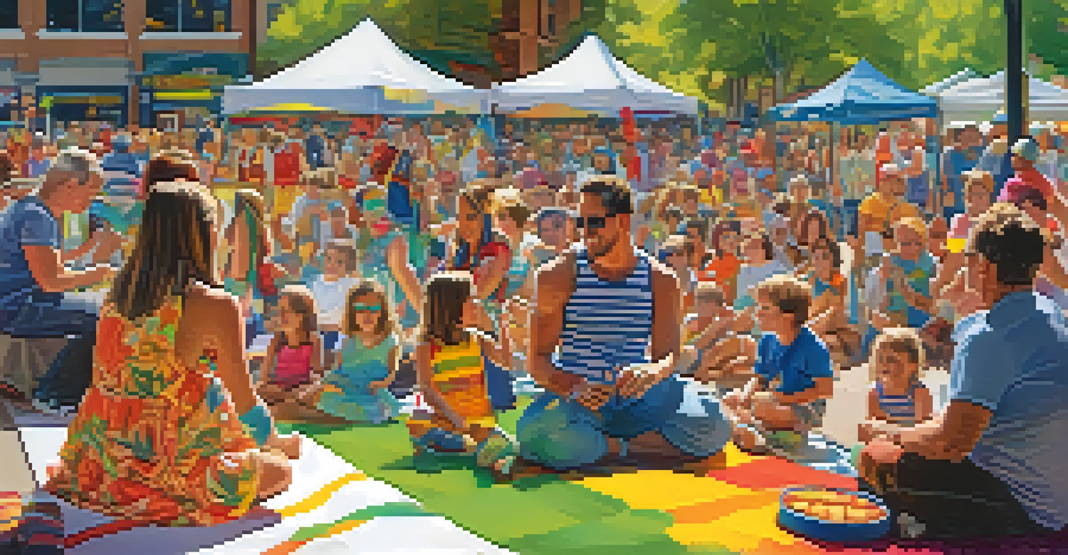 Families enjoying a cultural parade, with children getting face painting and a vibrant float in the background.