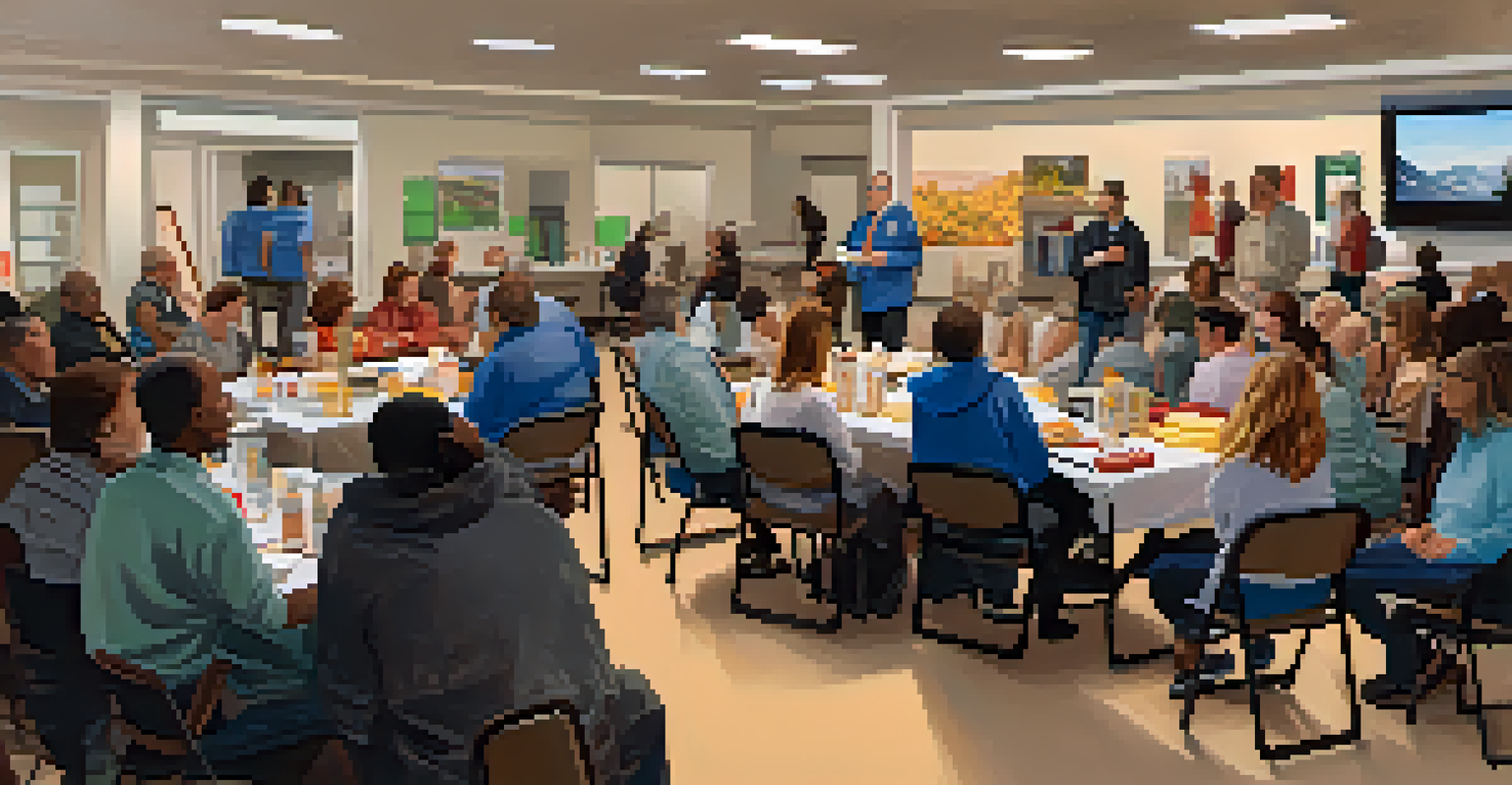A community disaster preparedness workshop in Boulder with residents and emergency responders discussing safety measures.