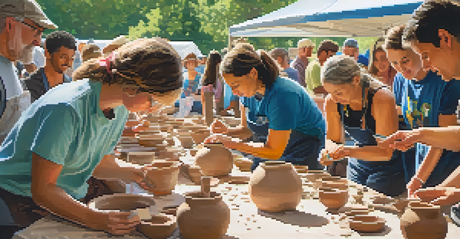 A pottery workshop at Boulder Community Fair with participants focused on crafting clay items.