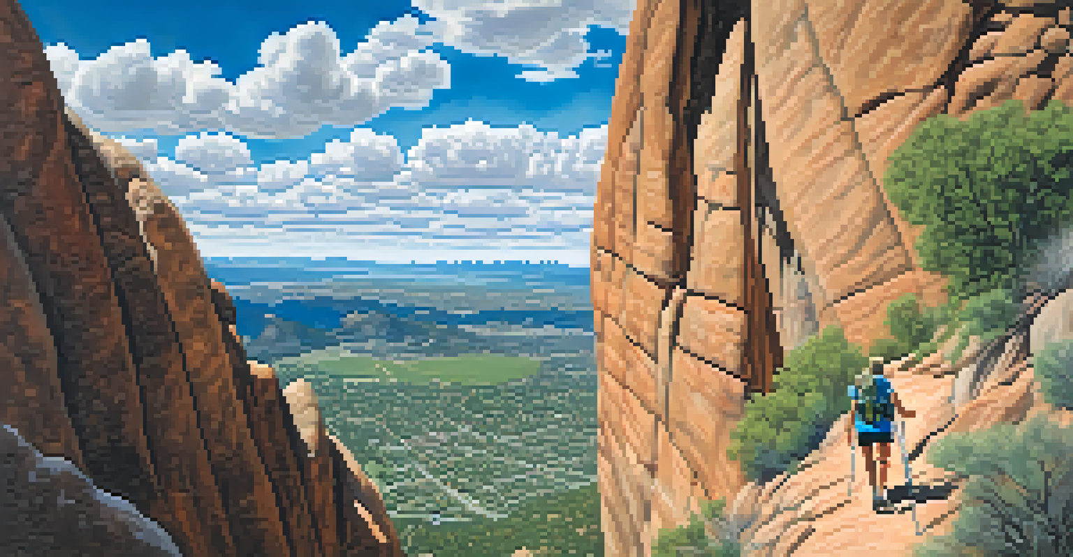 An experienced hiker on the Royal Arch Trail with a panoramic view of Boulder and the sky.
