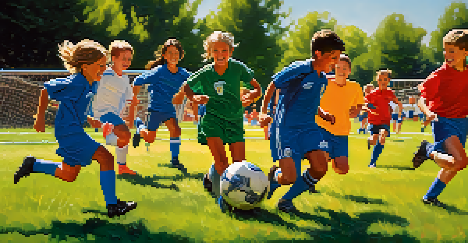 Young soccer players in colorful uniforms playing a game in Boulder, with expressions of joy and determination.