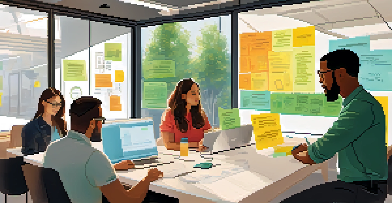 A team of three individuals discussing ideas in a modern workspace filled with plants and sunlight.
