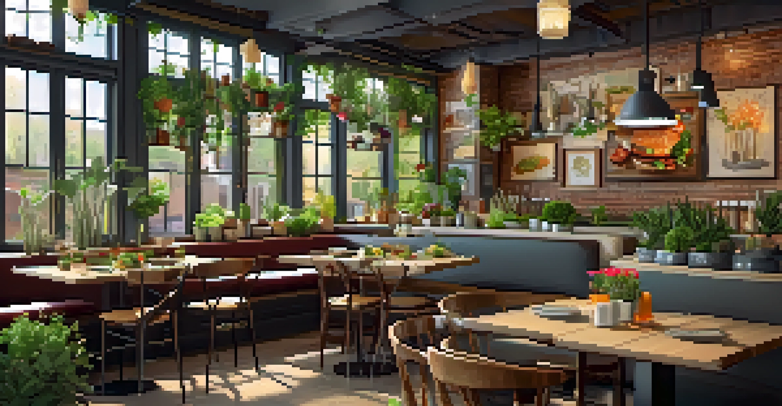 A cozy café table in Boulder displaying an array of colorful plant-based dishes, including a lentil burger and salads, with inviting décor.