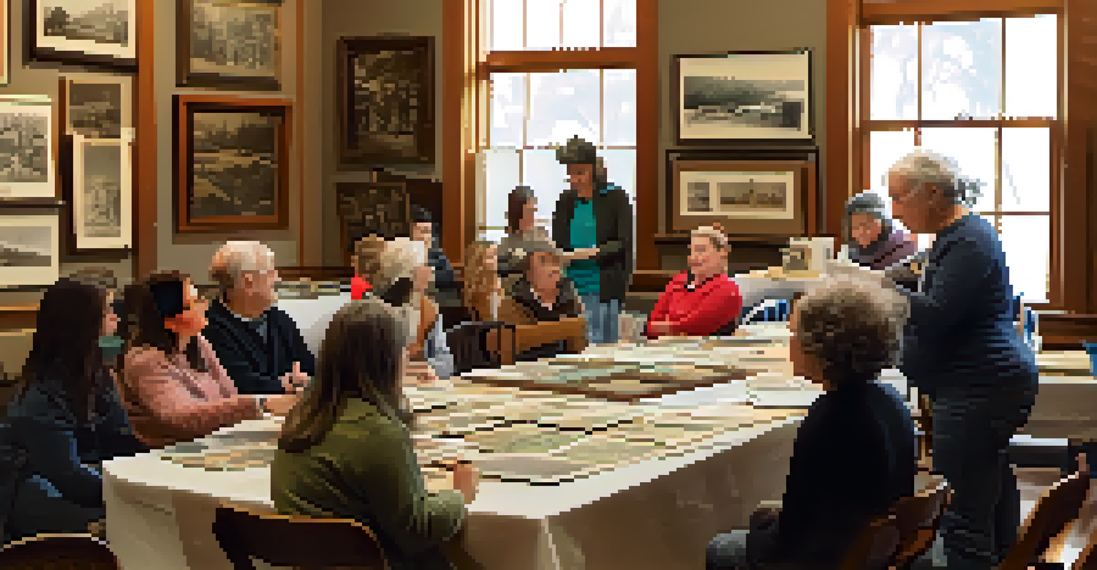A workshop at the Boulder Historical Society with participants of all ages engaging with historical artifacts and photographs in a warmly lit room.
