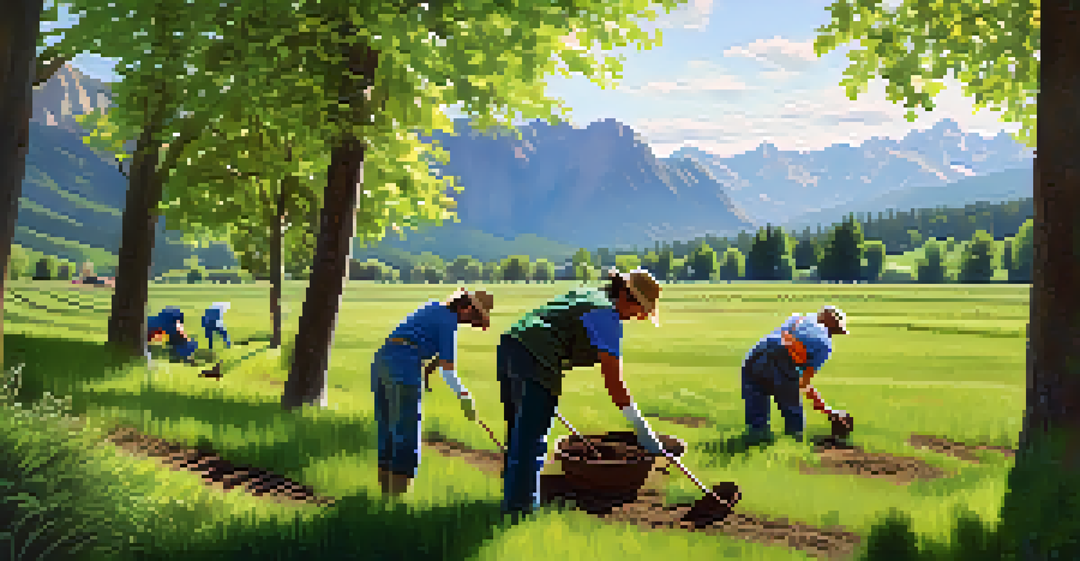 Volunteers planting trees in a green field, promoting environmental sustainability in Boulder.