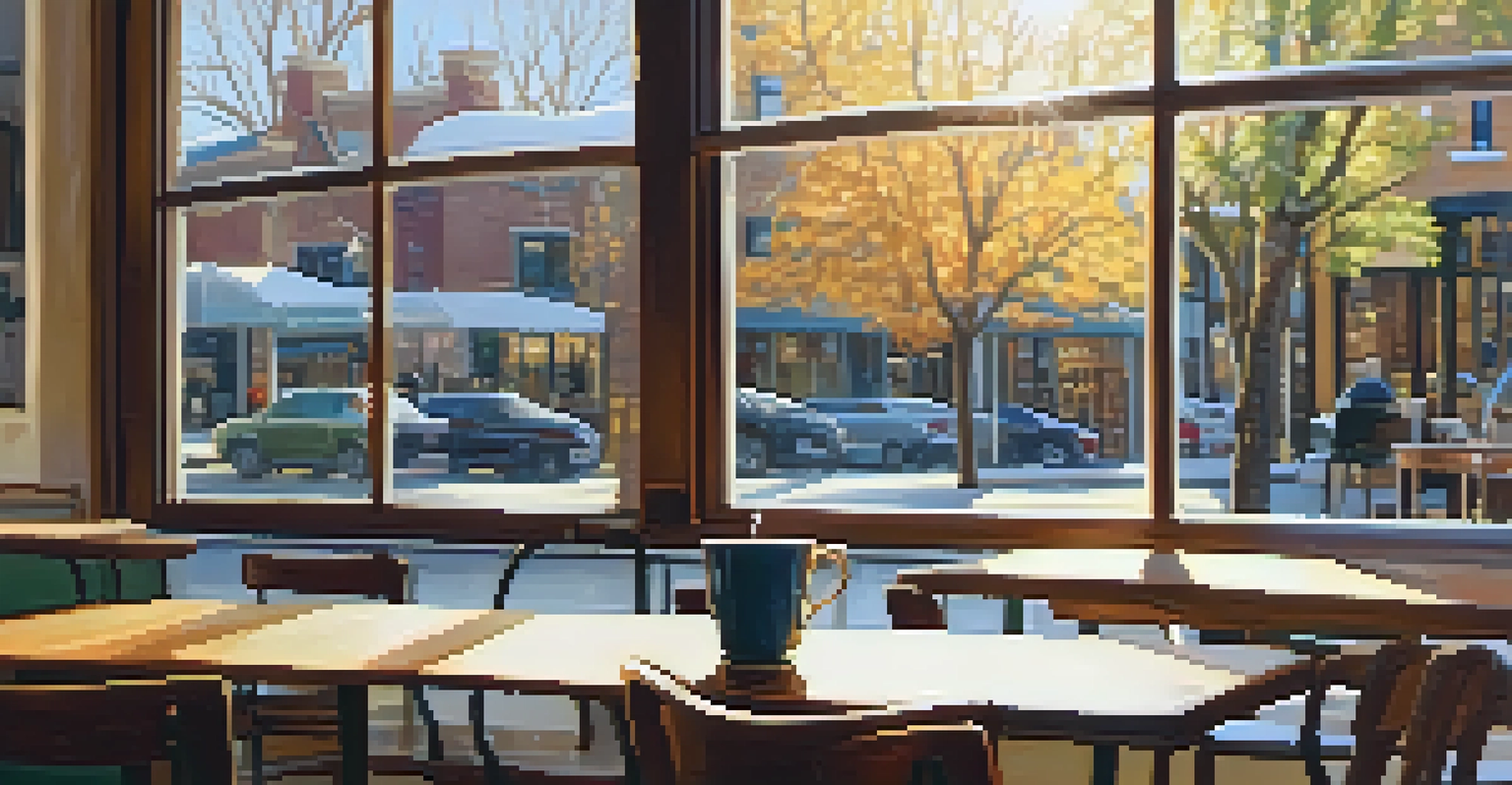 A person sitting in a café, enjoying tea and reflecting, with sunlight coming through the windows.