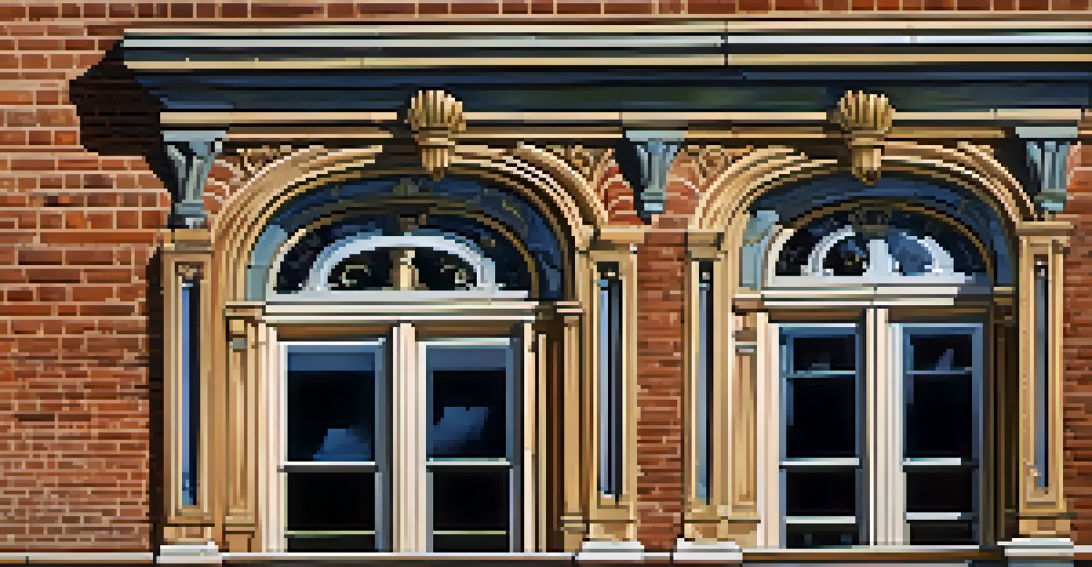 A detailed view of a restored historic building in Boulder, showcasing ornate moldings, vintage windows, and a weathered facade.