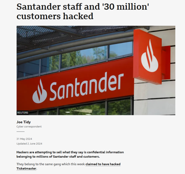Santander staff and 30 million customers hacked