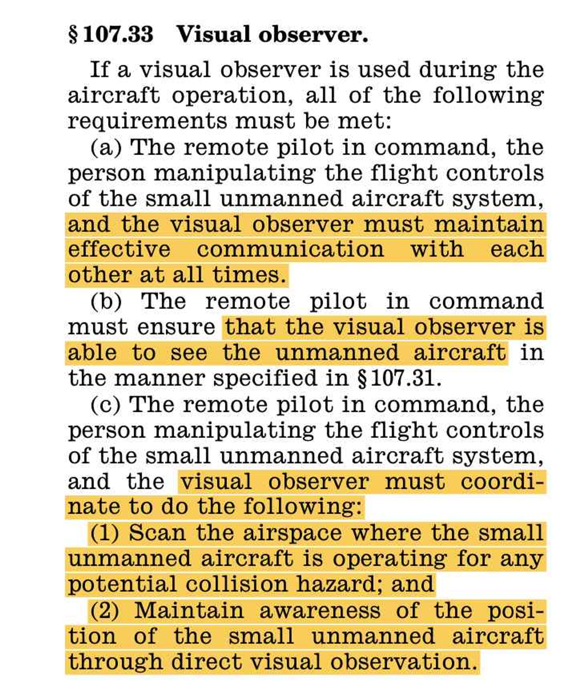 FAA Part 107 visual observers roles