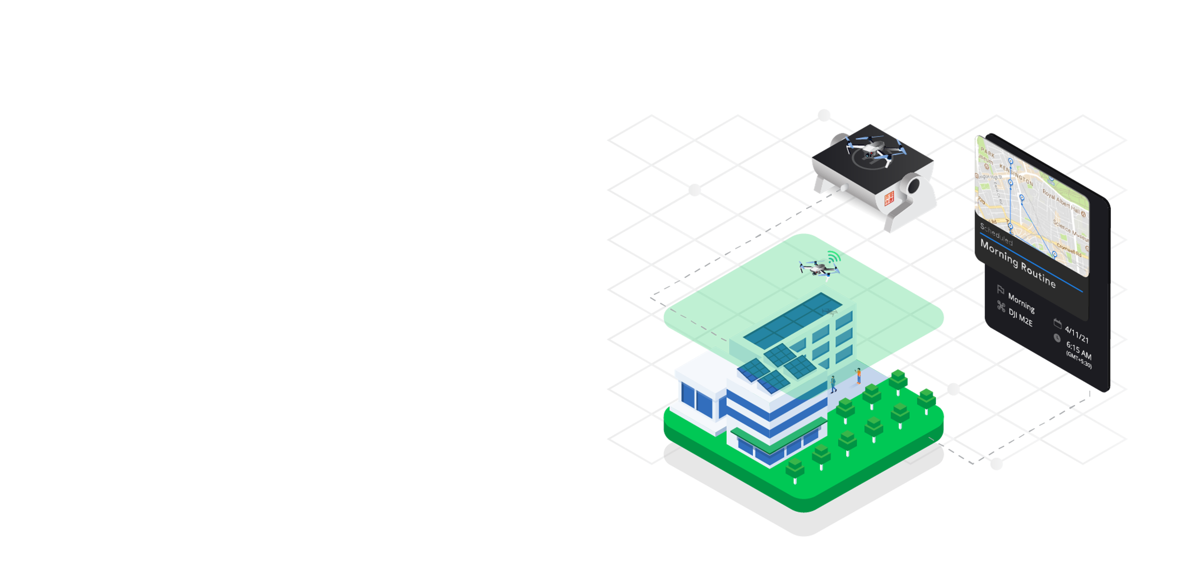 Planen Sie automatisierte Sicherheitsflüge aus der Luft mit FlytBase & DNEST im Voraus.