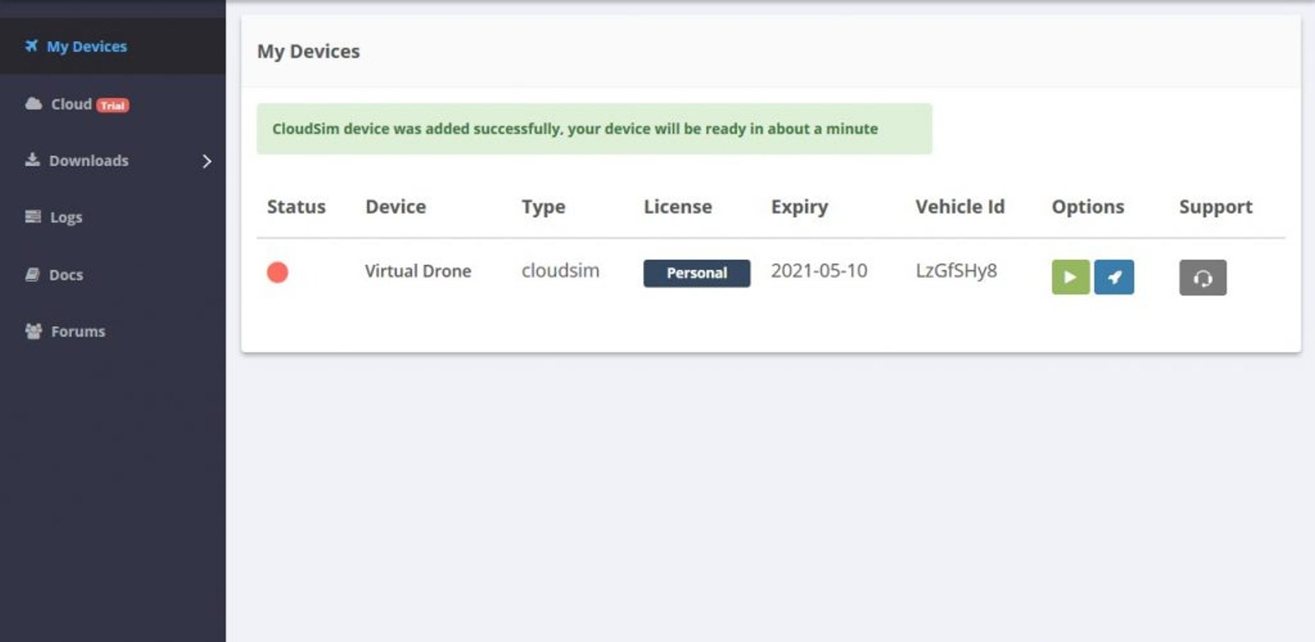 starting a virtual drone in FlytBase