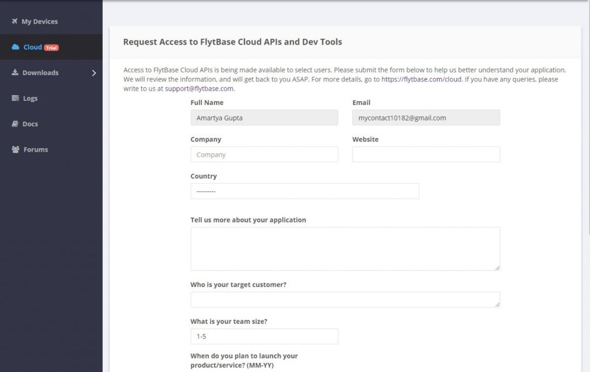 registering for FlytCloud API