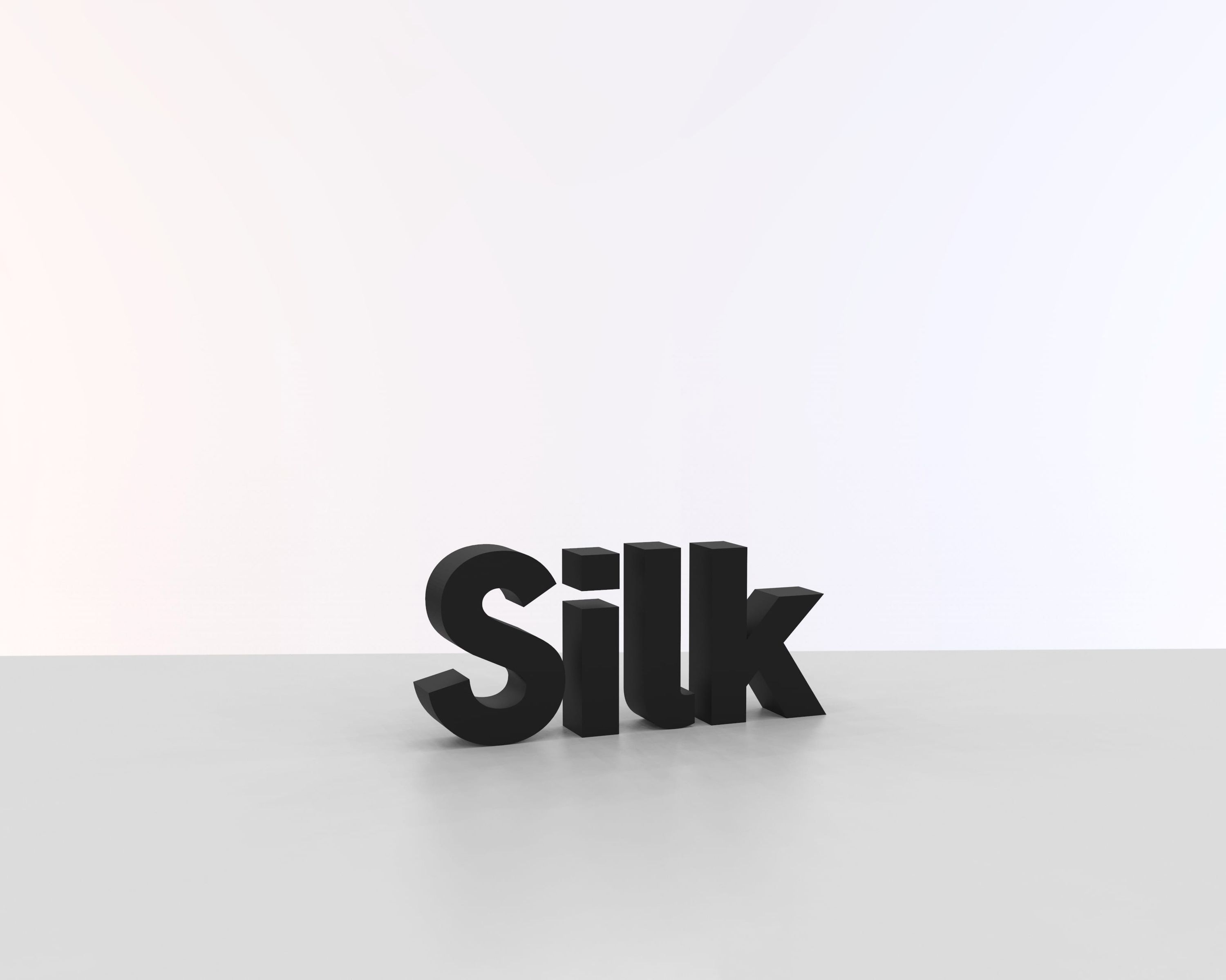 3D model of Silk Studio logo in a white photography studio.