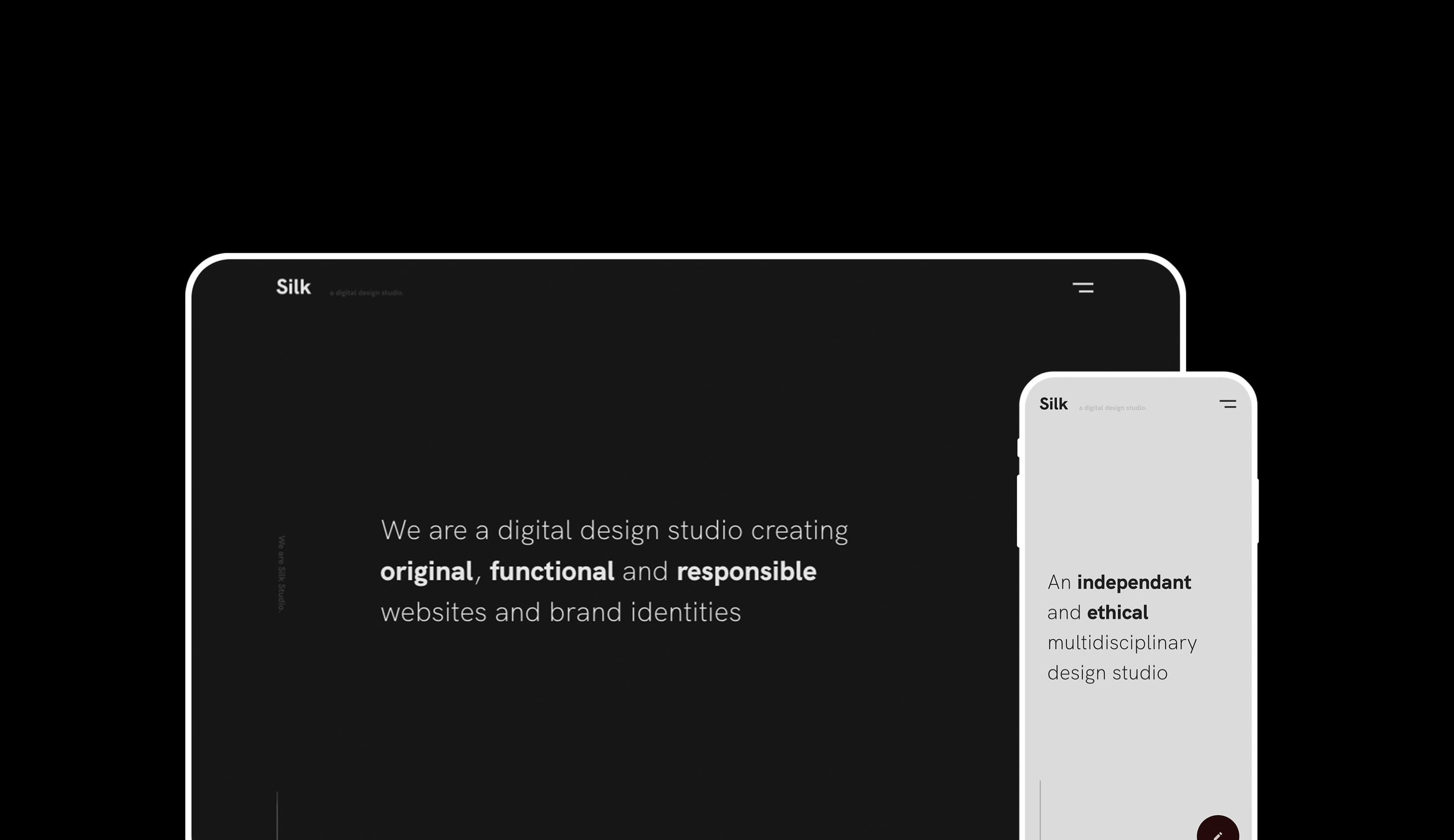 Desktop and mobile screens of hero sections from Silk Studio website.