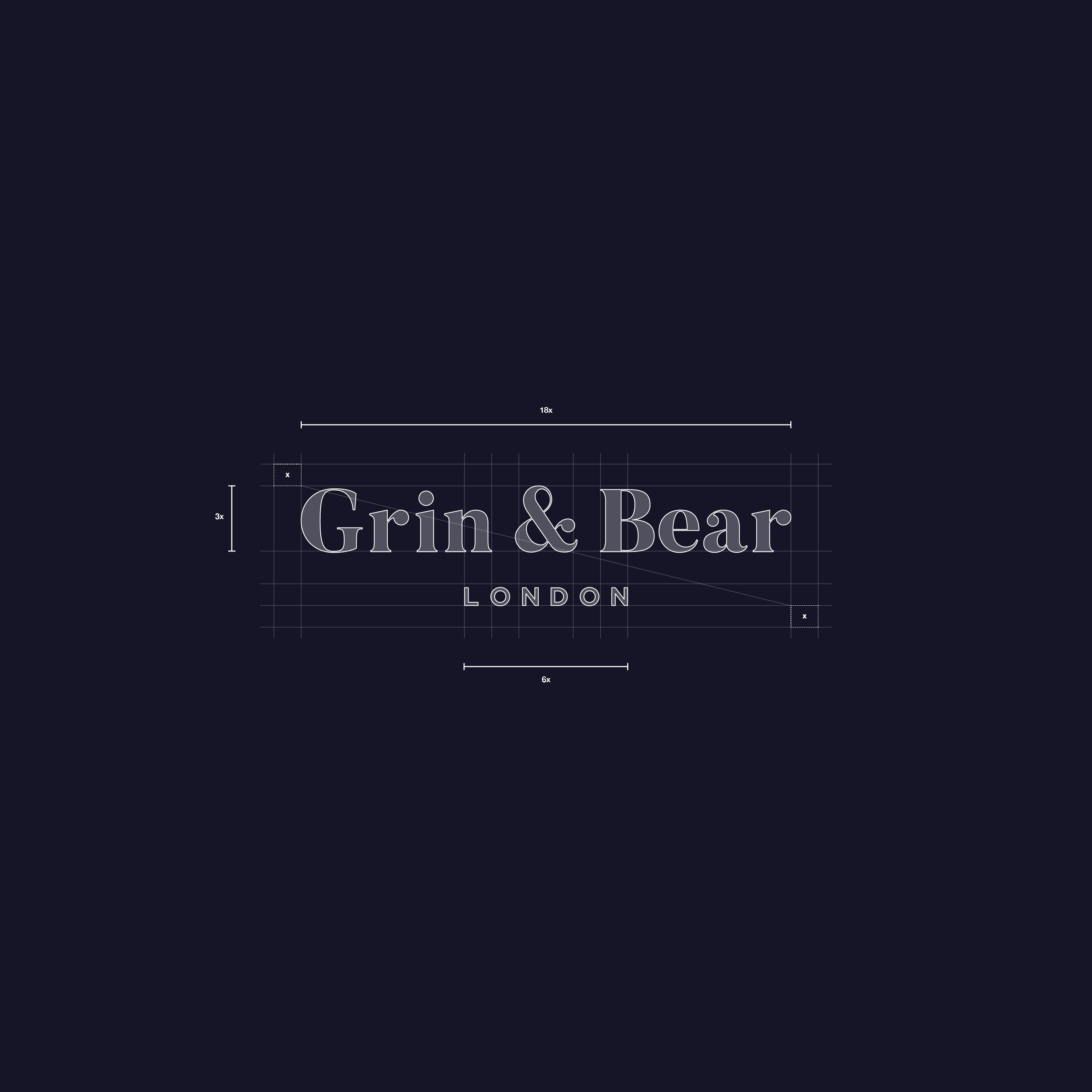 A breakdown grid of the Grin & Bear London logo.